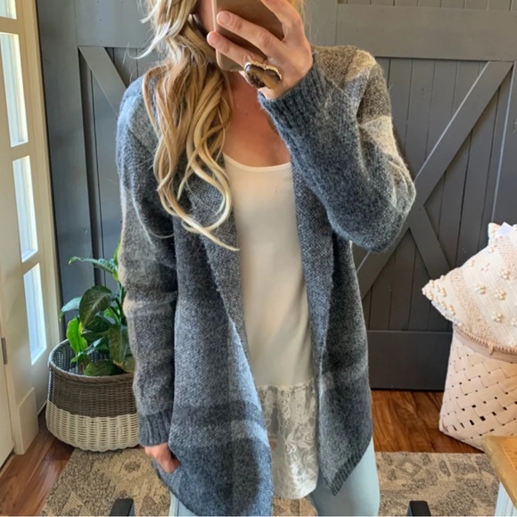 New Hooded Cardigan Grey Plaid Western Sweater Coat Shacket - Picture 5 of 11